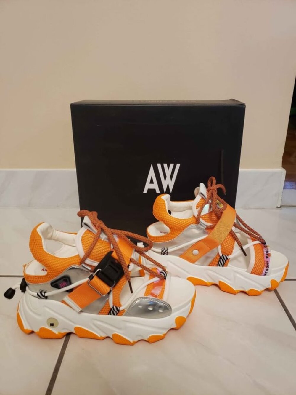 Anthony Wang Orange White Platform Sandals